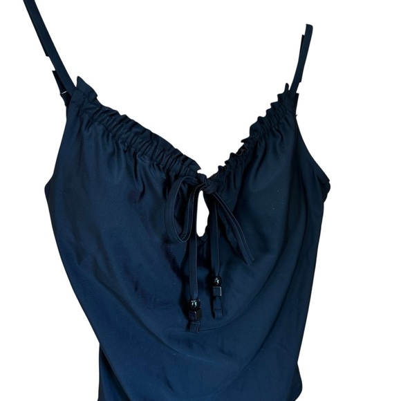 Aerie Black One Piece Swimsuit Ruffle Deep V Tie Front Sz M - Picture 9 of 12